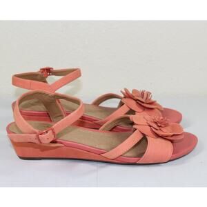 Clarks Womens 8m Parram Stella Nubuck Floral Ankle Strap Wedges Sandals Corral